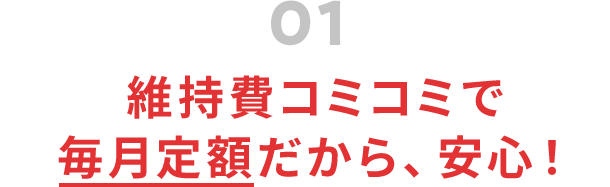 01 維持費コミコミで毎月定額だから、安心！