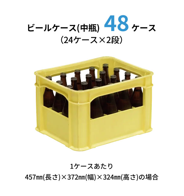 ビールケース(中瓶) 48ケース（24ケース×2段） 1ケースあたり457㎜(長さ)×372㎜(幅)×324㎜(高さ)の場合